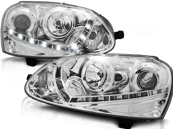 Scheinwerfer LED Tagfahrlicht Optik für VW Golf 5 Jetta 5 Bj. 03-10 Chrom
